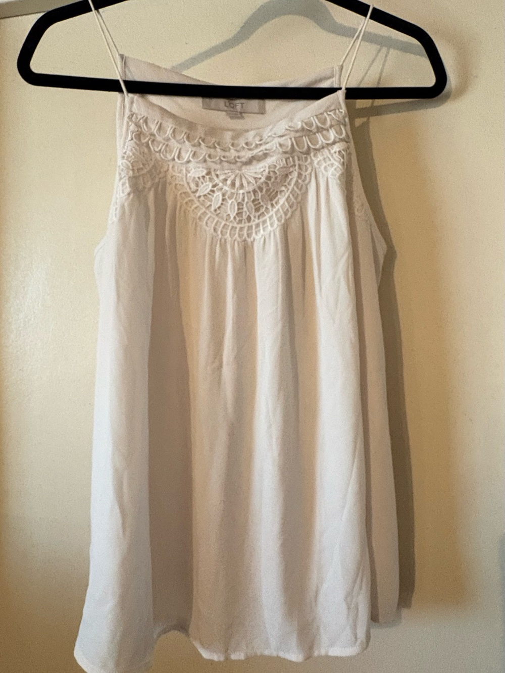 LOFT White Crochet Lace High Neck Double Strap Cami Tank Top Size M
